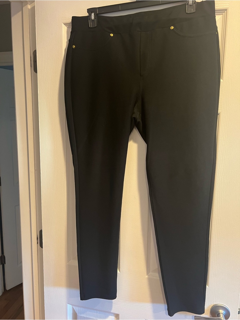 Michael Kors Black Stretch Ponte Chinos with Gold Rivet Detail